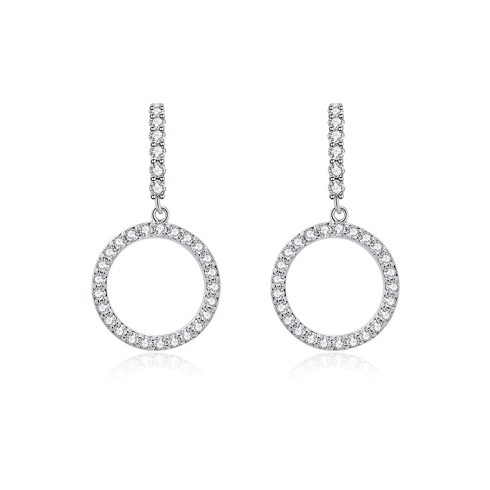 Zirconia Circle Cluster Drop Earrings